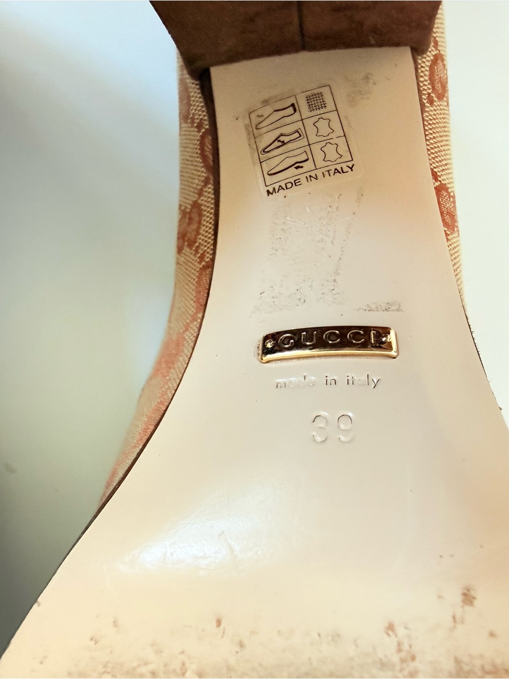 Gucci Horsebit GG Canvas Platform Pumps Monogram Brown Suede Block Heels EU 39 - Picture 10 of 11